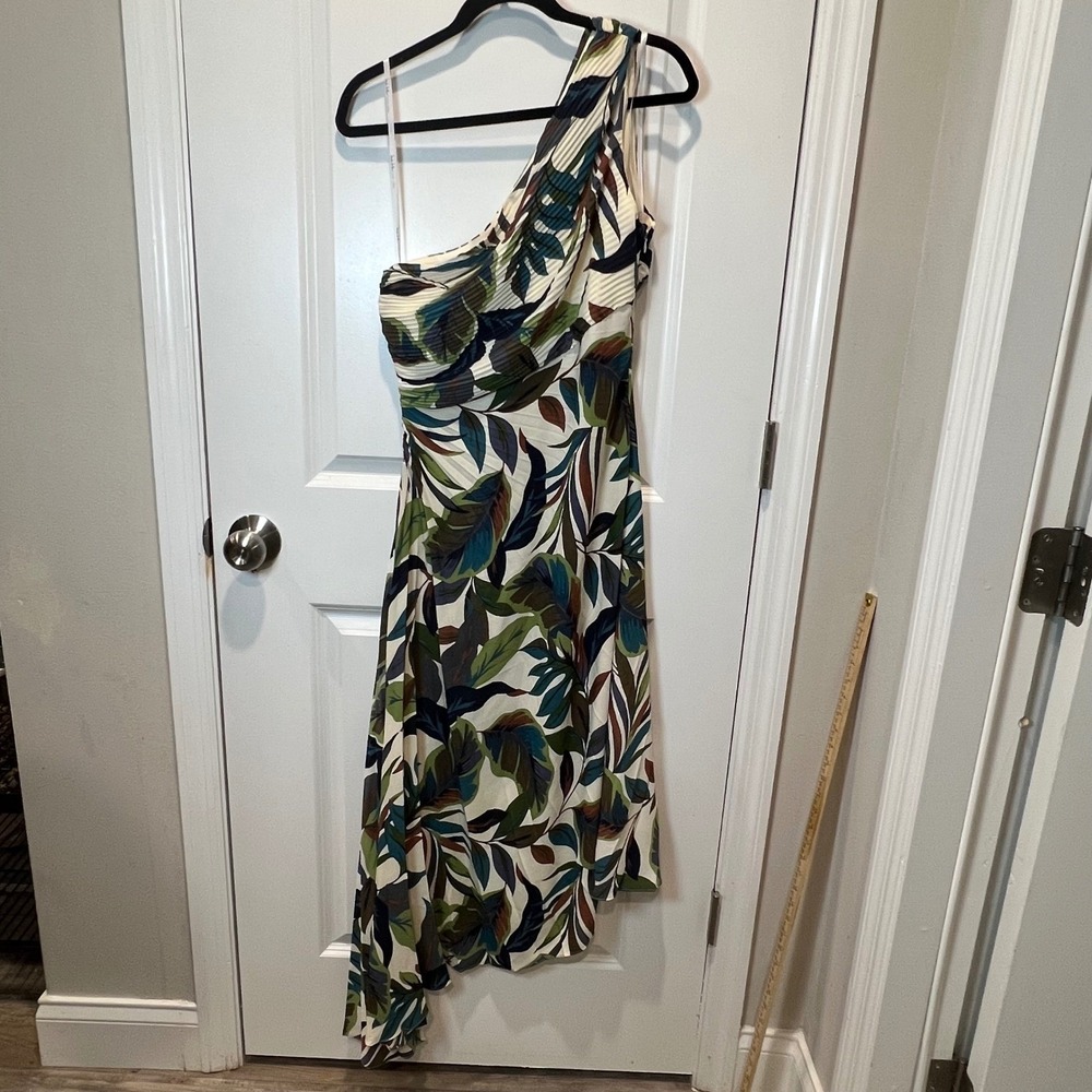Nicole Miller Womens Dress One Shoulder Tropical Leaf Print Multicolor Size 10‎